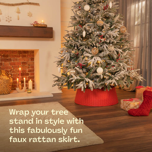 Round Rattan Christmas Tree Skirt - Red