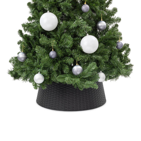 Round Rattan Christmas Tree Skirt - Black