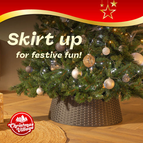 Round Rattan Christmas Tree Skirt - Black