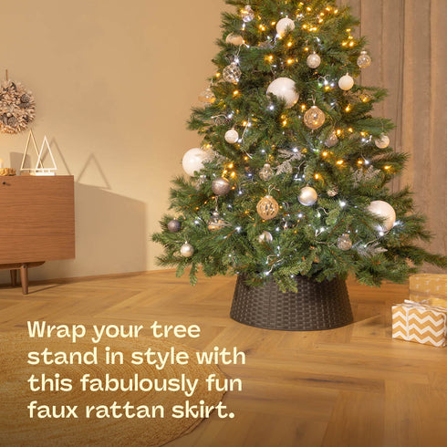 Round Rattan Christmas Tree Skirt - Black