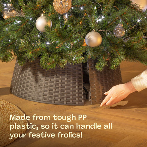 Round Rattan Christmas Tree Skirt - Black