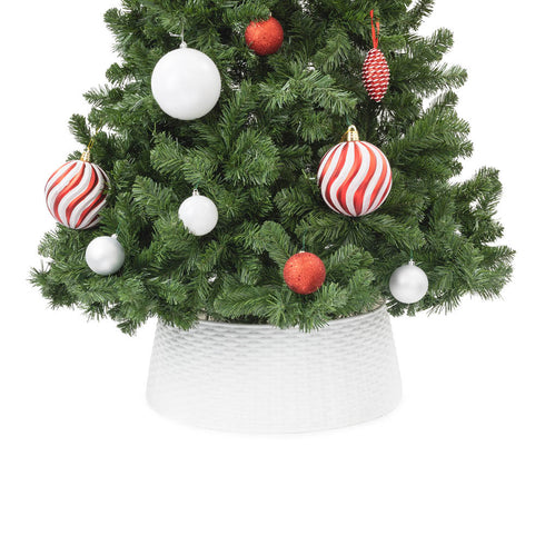Round Rattan Christmas Tree Skirt - White