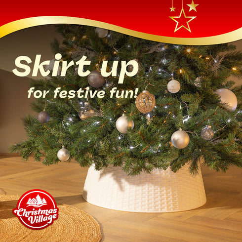 Round Rattan Christmas Tree Skirt - White
