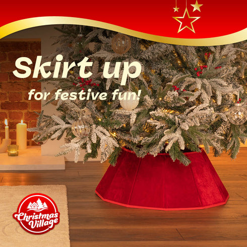 Diamond Velvet Christmas Tree Skirt - Red
