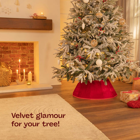 Diamond Velvet Christmas Tree Skirt - Red