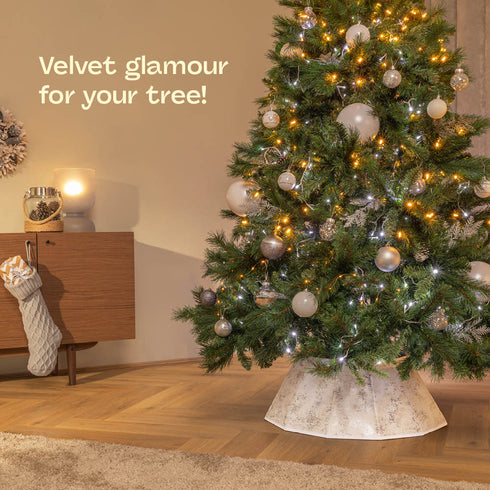 Diamond Velvet Christmas Tree Skirt - White Marble