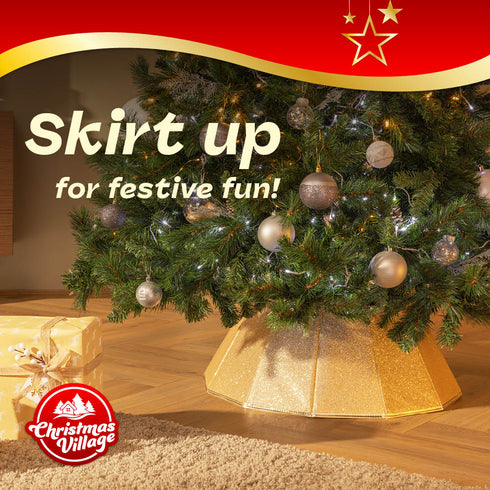 Diamond Glossy Christmas Tree Skirt - Gold