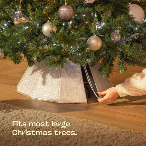 Diamond Glossy Christmas Tree Skirt - Silver