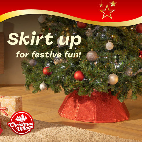 Diamond Glossy Christmas Tree Skirt - Red