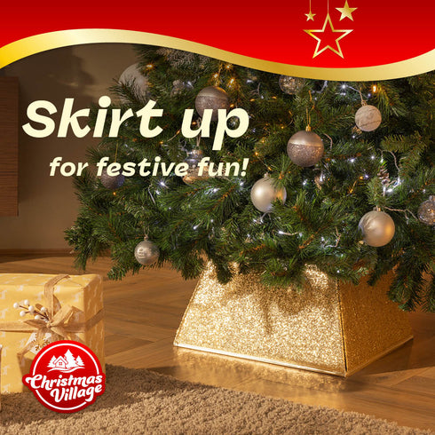 Square Glitter Christmas Tree Skirt - Gold