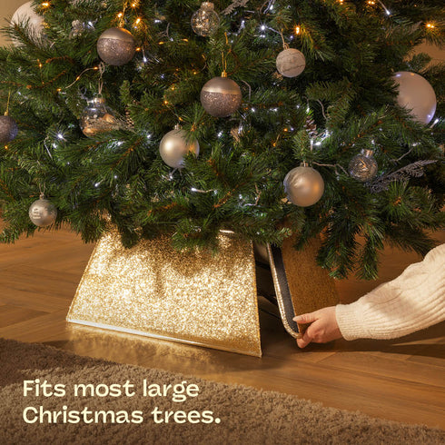 Square Glitter Christmas Tree Skirt - Gold
