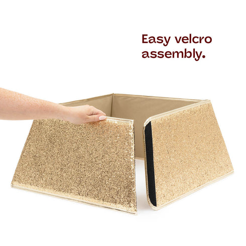 Square Glitter Christmas Tree Skirt - Gold