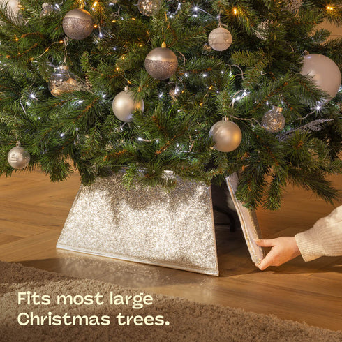 Square Glitter Christmas Tree Skirt - Silver