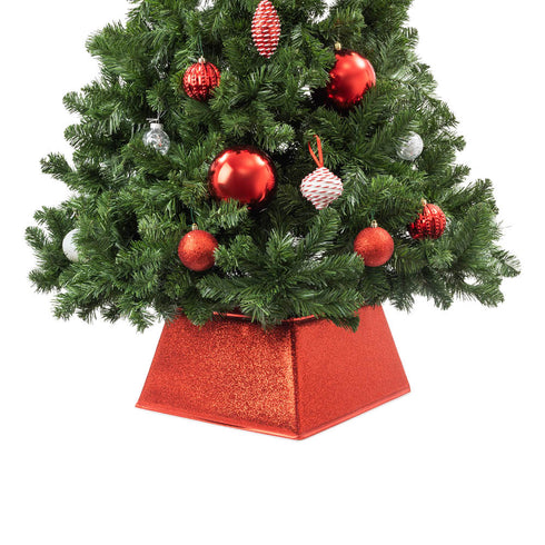Square Glitter Christmas Tree Skirt - Red