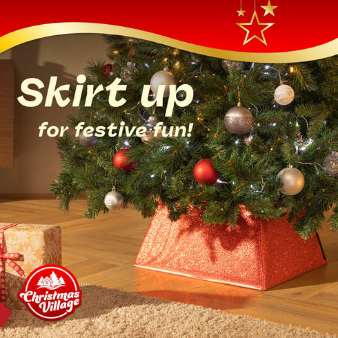 Square Glitter Christmas Tree Skirt - Red