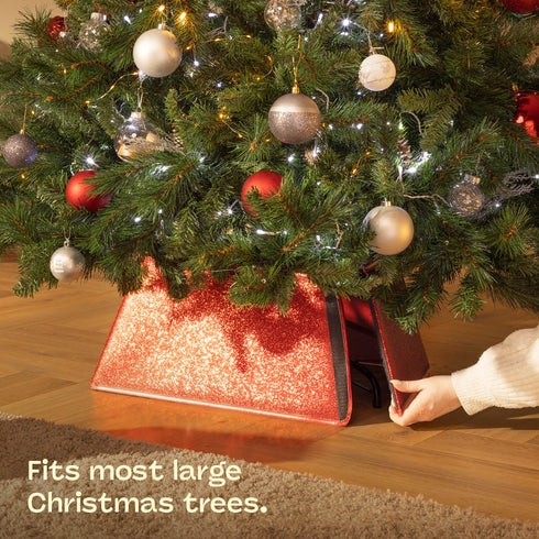 Square Glitter Christmas Tree Skirt - Red