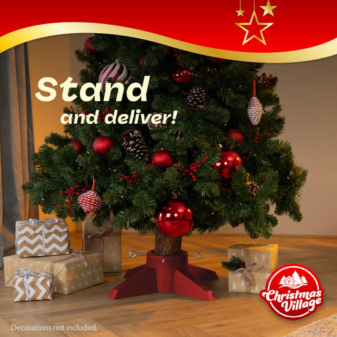 Premium Christmas Tree Stand 1L Water Reservoir & Adjustable Screws - Red