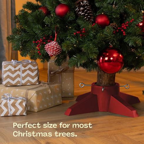 Premium Christmas Tree Stand 1L Water Reservoir & Adjustable Screws - Red