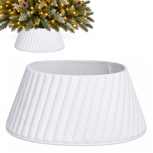 Christmas Village Round Vertical Striped Faux Fur Christmas Tree Skirt 56cm White