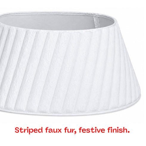 Christmas Village Round Vertical Striped Faux Fur Christmas Tree Skirt 56cm White