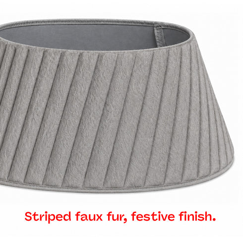 Christmas Village Round Vertical Striped Faux Fur Christmas Tree Skirt 56cm Grey