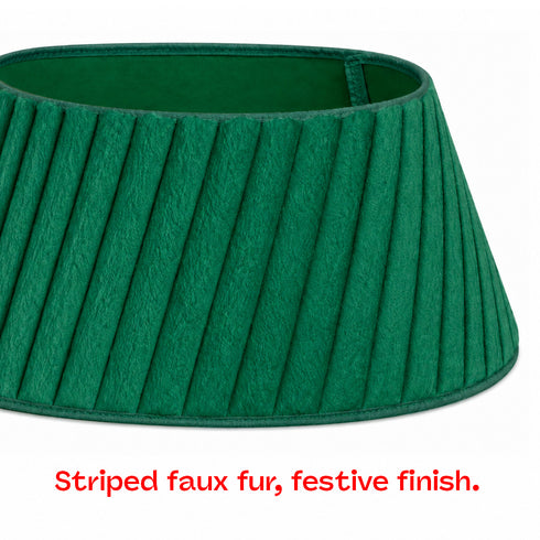 Christmas Village Round Vertical Striped Faux Fur Christmas Tree Skirt 56cm Green