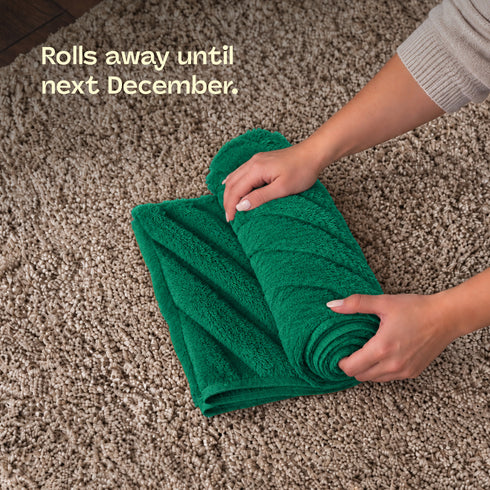 Christmas Village Round Vertical Striped Faux Fur Christmas Tree Skirt 56cm Green