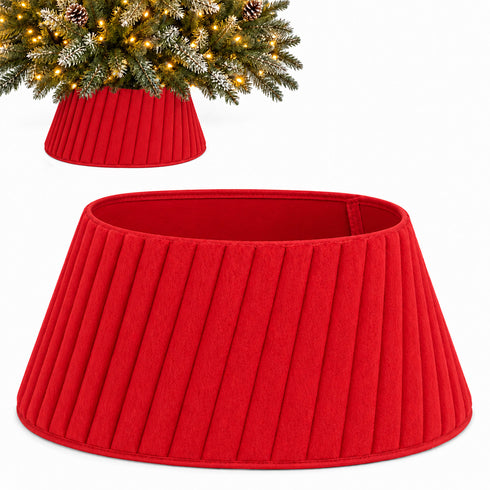 Christmas Village Round Vertical Striped Faux Fur Christmas Tree Skirt 56cm Red