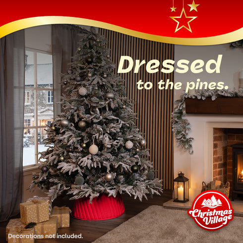 Christmas Village Round Vertical Striped Faux Fur Christmas Tree Skirt 56cm Red