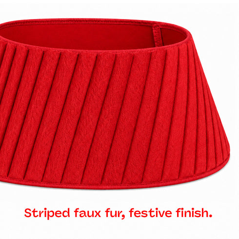 Christmas Village Round Vertical Striped Faux Fur Christmas Tree Skirt 56cm Red