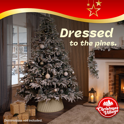 Christmas Village Round Vertical Striped Faux Fur Christmas Tree Skirt 56cm Beige