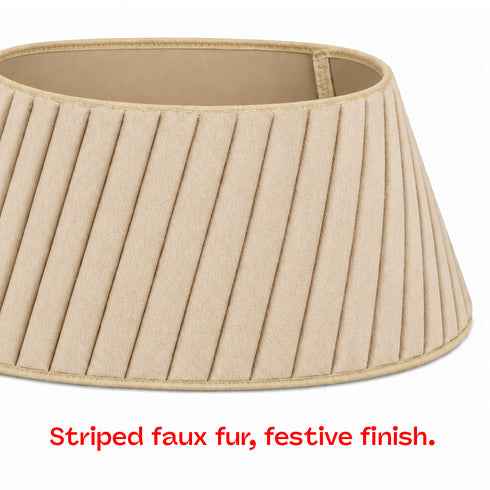 Christmas Village Round Vertical Striped Faux Fur Christmas Tree Skirt 56cm Beige