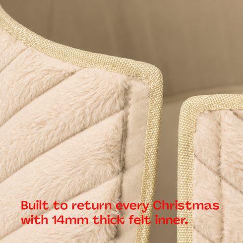Christmas Village Round Vertical Striped Faux Fur Christmas Tree Skirt 56cm Beige