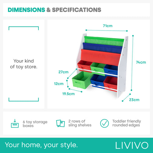 Childrens Toy Storage with Bookshelves - Rainbow