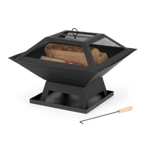 Iron Geo Fire Pit with BBQ Grill - Black