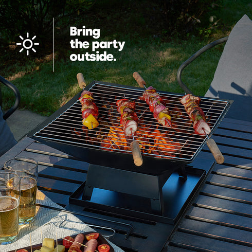 Iron Geo Fire Pit with BBQ Grill - Black