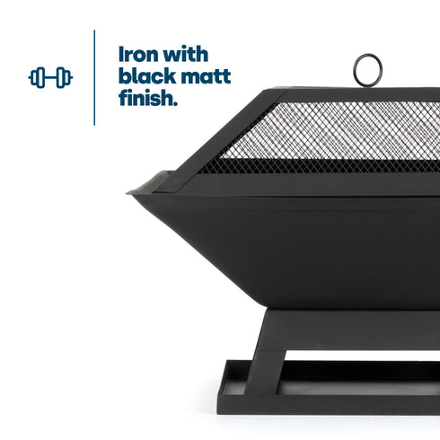 Iron Geo Fire Pit with BBQ Grill - Black