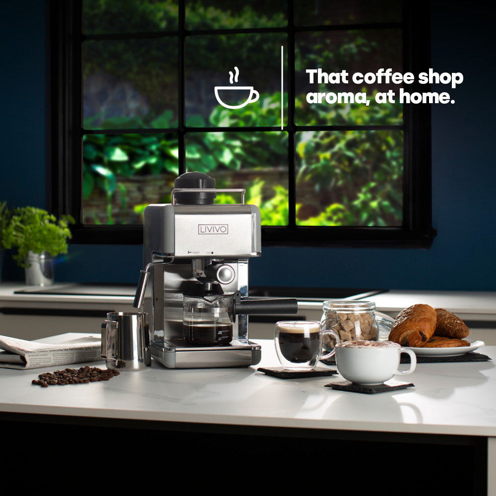 Livivo Coffee Machine with Milk Frother Grey Free Delivery