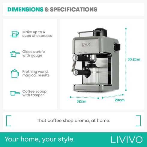 Coffee Machine with Milk Frother - Grey