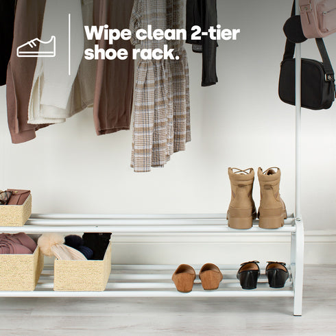 Clothing Rail with Shoe Rack - White