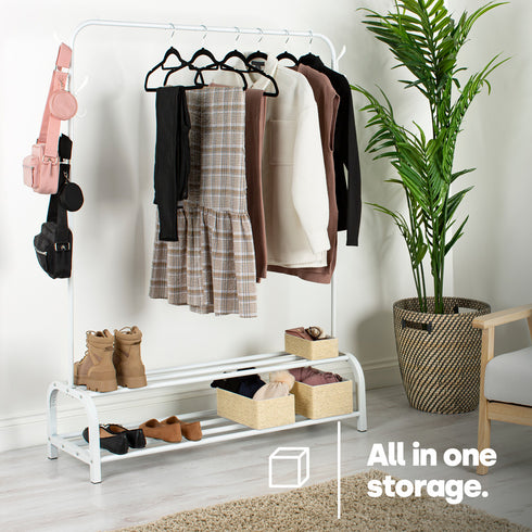 Clothing Rail with Shoe Rack - White