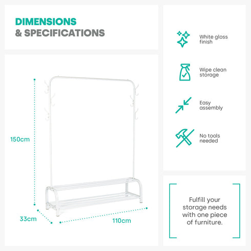Clothing Rail with Shoe Rack - White