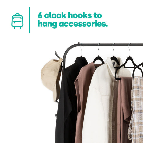 Clothes Storage Rail with Hooks & Shoe Rack - Black