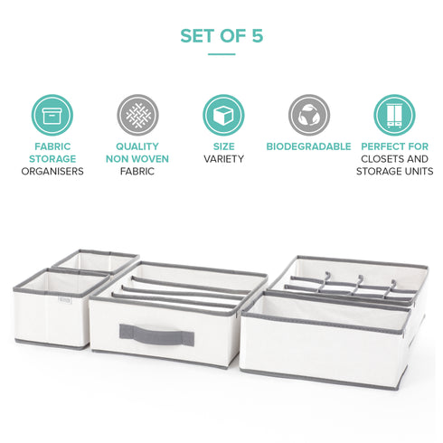 Wardrobe Fabric Boxes - Set of 5