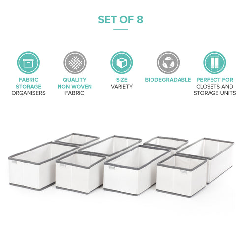 Drawer Fabric Boxes, Set of 8