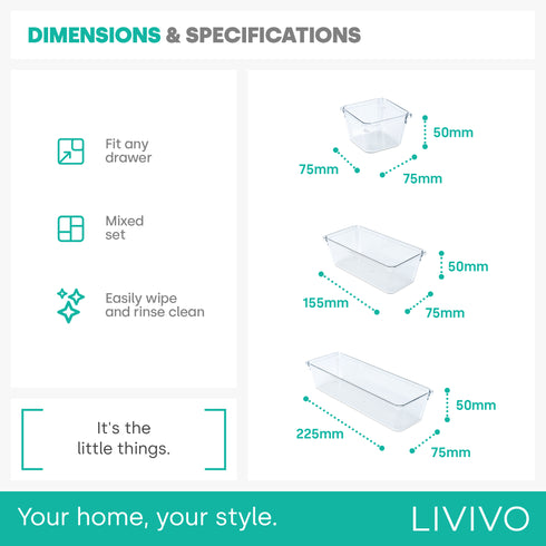 Drawer Organiser Tray Set - 6 Mixed