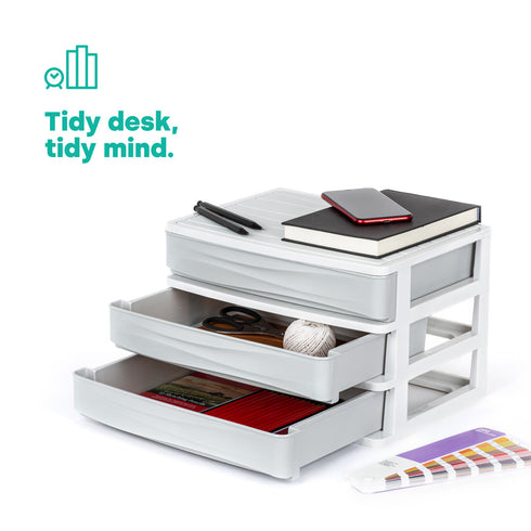 3 Drawer Large Desk Organiser - Grey