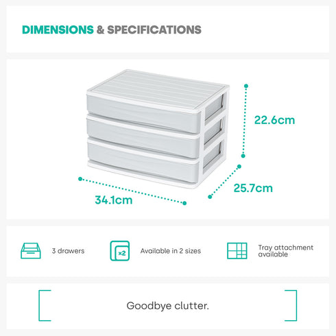 Large 3 Drawer Desk & Detachable Tray Set - Grey