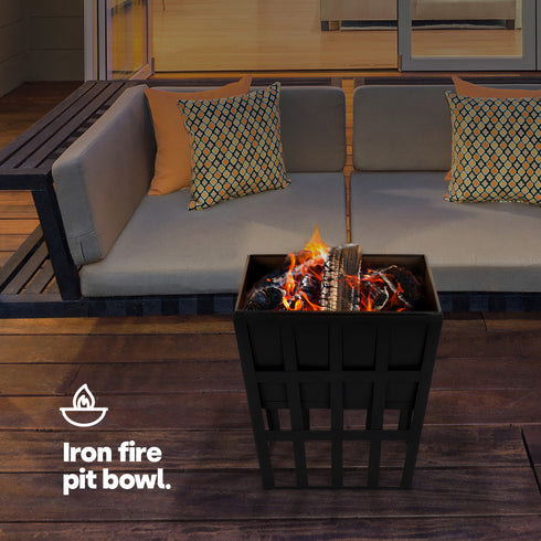 Iron Lattice Fire Pit with BBQ Grill - Black