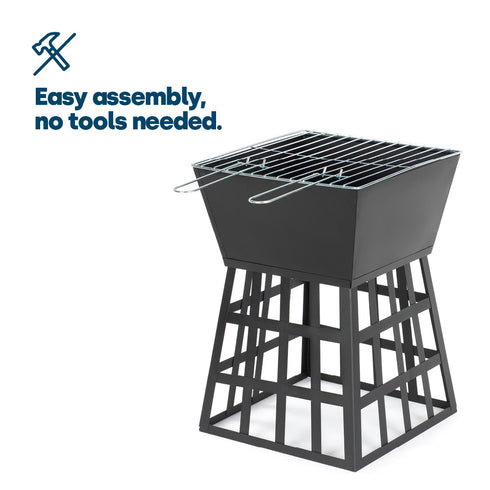 Iron Lattice Fire Pit with BBQ Grill - Black